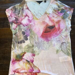 Ted Baker Pink and Cream Floral V-Neck Top